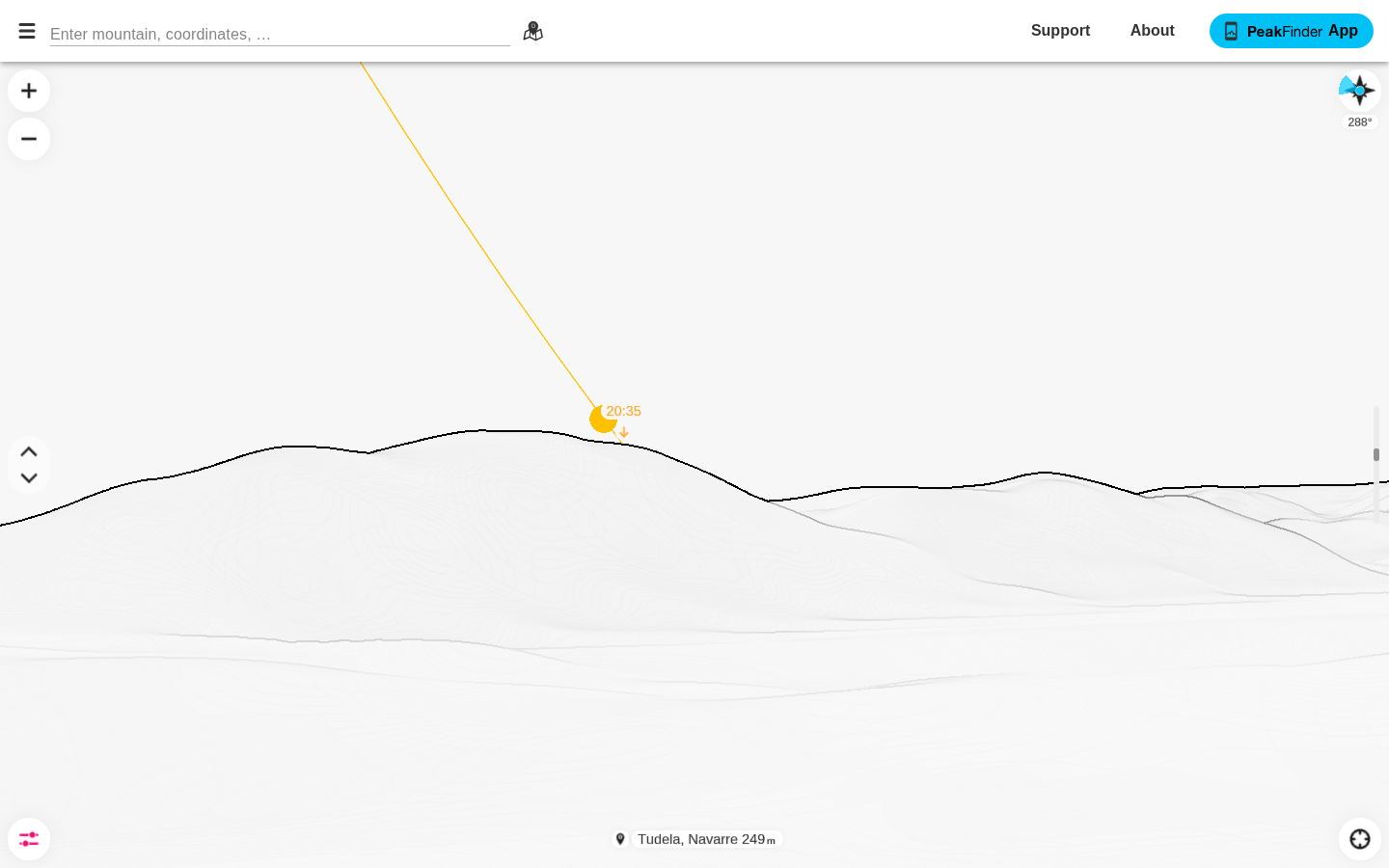 Widok horyzontu PeakFinder dla lokacji Tudela, Navarre